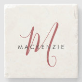 Elegant modern wit zwart-witmonogram stenen onderzetter (Voorkant)