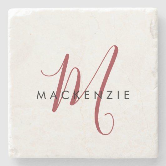 Elegant modern wit zwart-witmonogram stenen onderzetter (Voorkant)