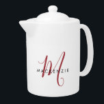Elegant modern wit zwart-witmonogram theepot<br><div class="desc">Elegant Modern White Red Script Monogram teapot. Een elegant rood manuscriptmonogram dat met een schone zwarte san-serif doopvont wordt gecombineerd maakt voor een hedendaagse blik.</div>