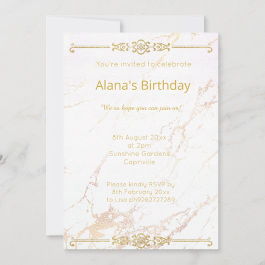 ELEGANT MODERN WITTE GOLD MARBLE GRORDER KAART (Voorkant)