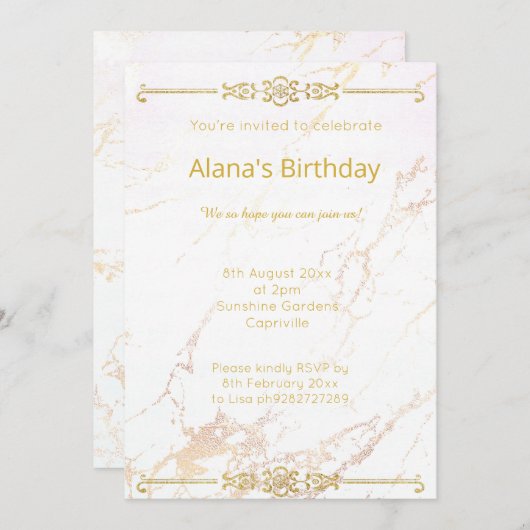 ELEGANT MODERN WITTE GOLD MARBLE GRORDER KAART (Voorkant / Achterkant)