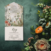 Elegant Modern Woodland Herfst Floral Wedding All In One Uitnodiging