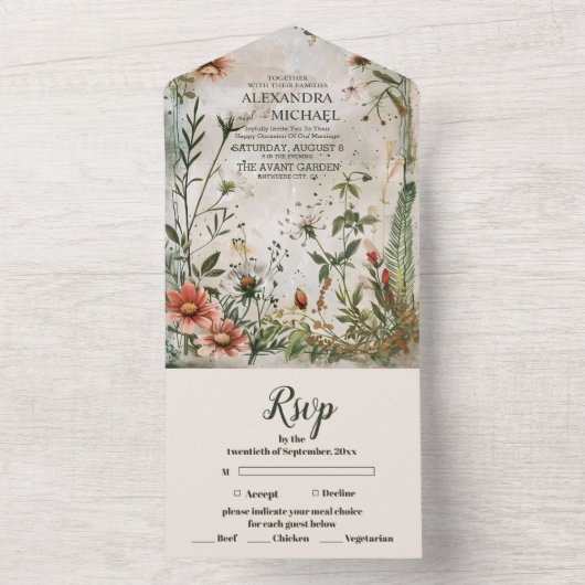Elegant Modern Woodland Herfst Floral Wedding All In One Uitnodiging (Binnen)