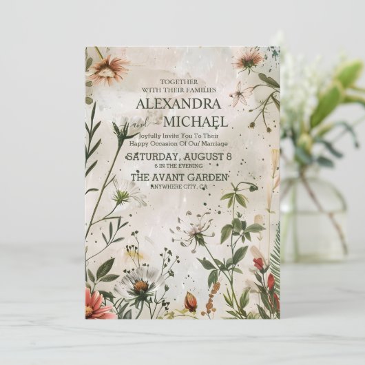 Elegant Modern Woodland Herfst Floral Wedding Kaart (Staand voorkant)