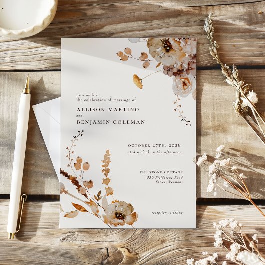 Elegant Modern Woodland Herfst Floral Wedding Kaart