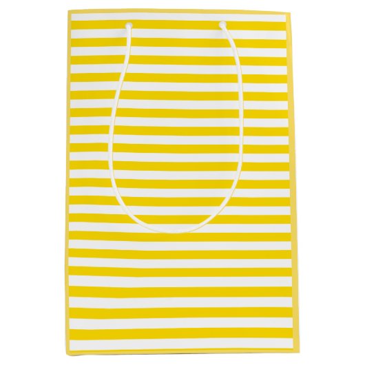 Elegant Modern Yellow White Stripes Sjabloon Medium Cadeauzakje (Voorkant)