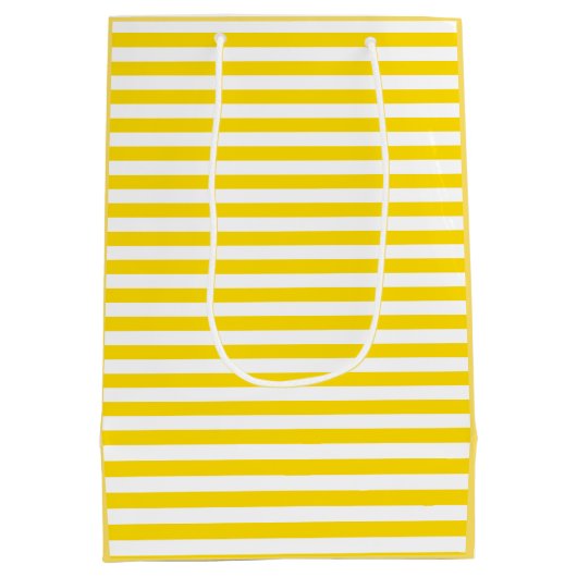 Elegant Modern Yellow White Stripes Sjabloon Medium Cadeauzakje (Achterkant)