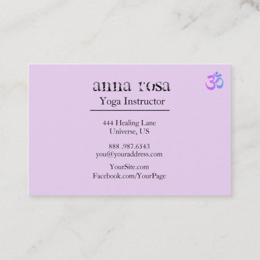 *~* Elegant Modern Yoga Instructor Om Aum Symbol Visitekaartje (Achterkant)