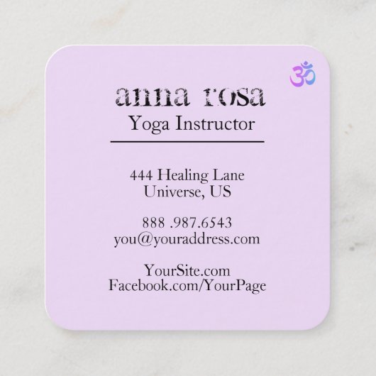 *~* Elegant modern Yoga Instructor um om Symbool Vierkante Visitekaartje (Achterkant)