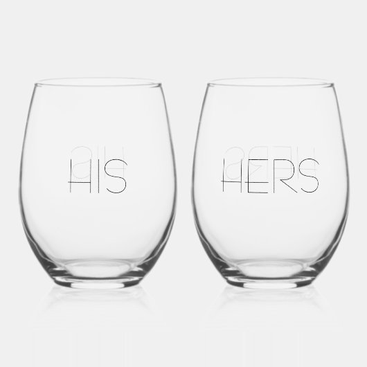 Elegant Modern "Zijn + Haar" Koppels' Wijnglas Zonder Voet (Achterkant)