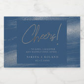 Elegant Modern Zilver Cheers Navy Blue Sparkling Wijnetiket (Enkel label)