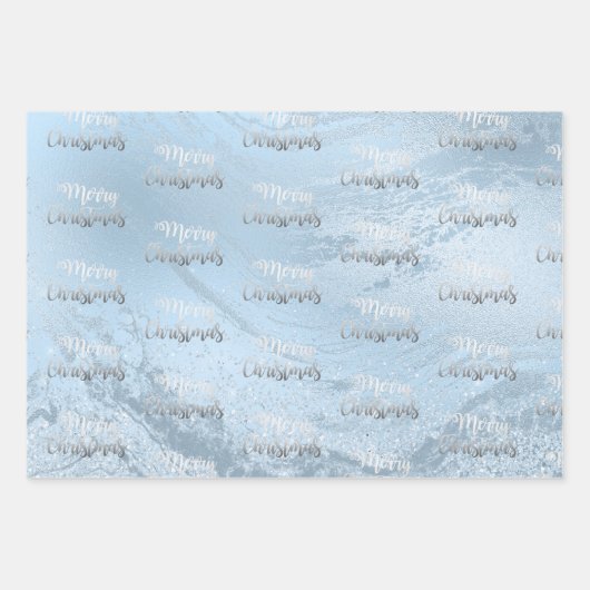 Elegant modern zilver- en blauw kerstpatroon inpakpapier vel (Voorkant 3)