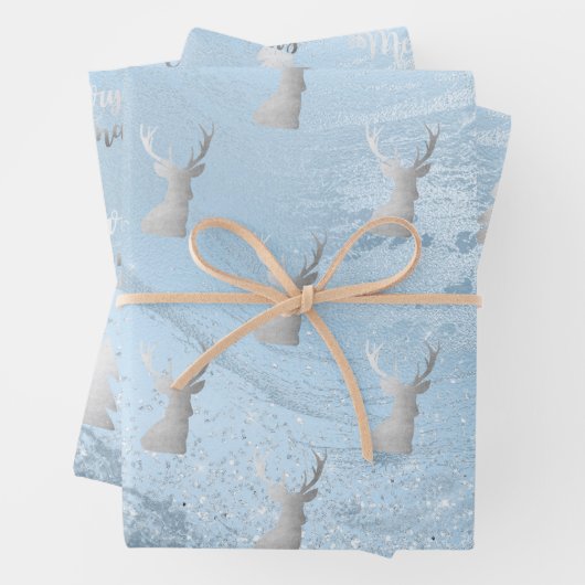 Elegant modern zilver- en blauw kerstpatroon inpakpapier vel (In situ)