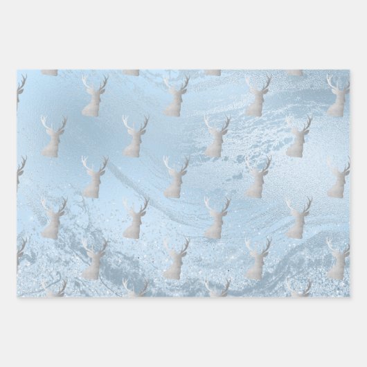 Elegant modern zilver- en blauw kerstpatroon inpakpapier vel (Voorkant)