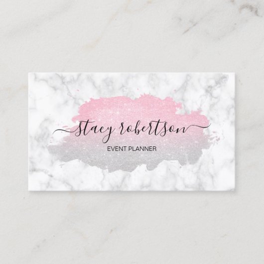 Elegant modern zilver- en roos goudglitter-planner visitekaartje (Voorkant)