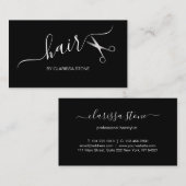 Elegant modern zilver- en zwarte schaar visitekaartje (Voorkant / Achterkant)