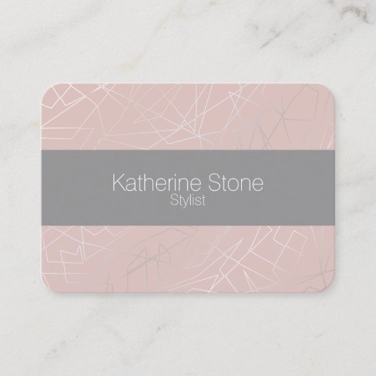 Elegant modern zilver geometrisch driehoekje roze visitekaartje (Voorkant)