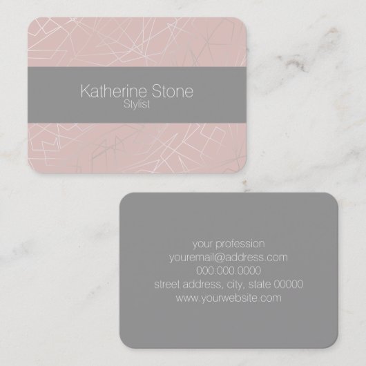 Elegant modern zilver geometrisch driehoekje roze visitekaartje (Voorkant / Achterkant)