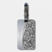 Elegant modern zilver glitter, metaal, hoge hoogte bagagelabel (Achterkant verticaal)