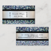 Elegant modern, zilver Lijst, zwarte streep, sequi Visitekaartje (Voorkant / Achterkant)