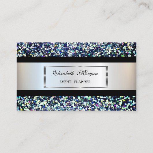 Elegant modern, zilver Lijst, zwarte streep, sequi Visitekaartje (Voorkant)