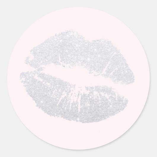 Elegant modern zilver lippen roze make-up ronde sticker (Voorkant)