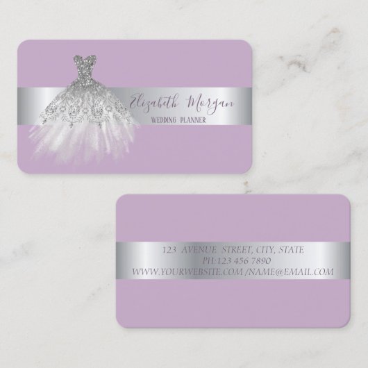 Elegant modern zilver stripe Glitter Dress Violet Visitekaartje (Voorkant / Achterkant)