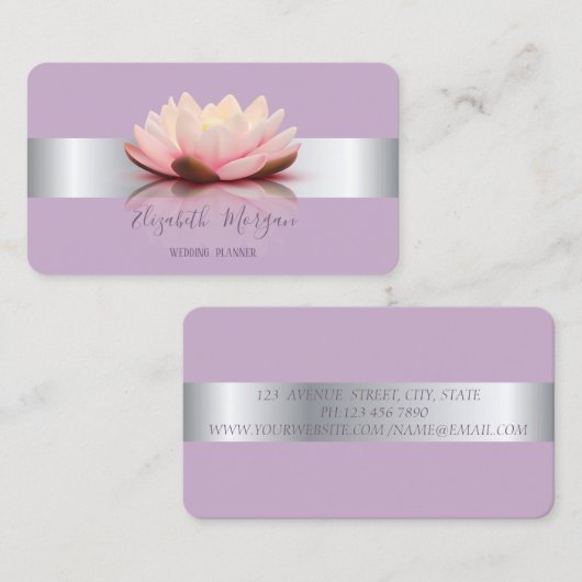 Elegant modern zilver Stripe Lotus Flower Visitekaartje (Voorkant / Achterkant)