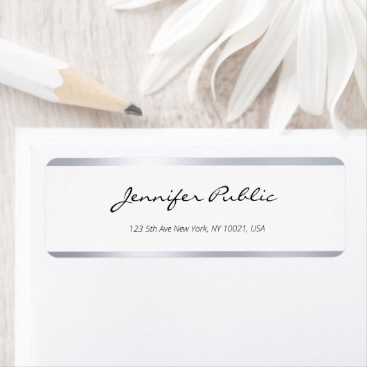 Elegant Modern Zilver Wit Handgeschreven Script To Etiket (Insitu)