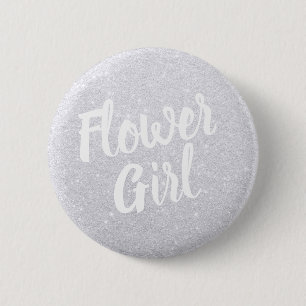 Elegant modern zilveren bloemmeisje bruiloft ronde button 5,7 cm