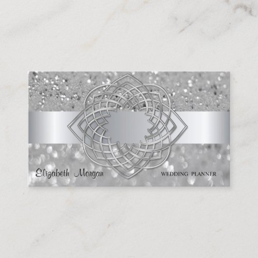 Elegant Modern, Zilveren Glitter Bokeh Visitekaartje (Voorkant)