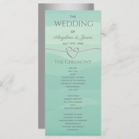 Elegant Modern Zilveren Groene Trouw Programmakaart (Voorkant / Achterkant)