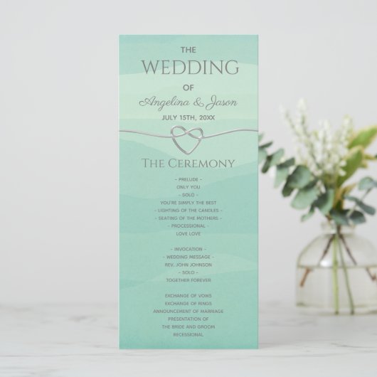 Elegant Modern Zilveren Groene Trouw Programmakaart (Staand voorkant)