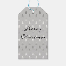 elegant modern zilveren kerstboompatroon cadeaulabel