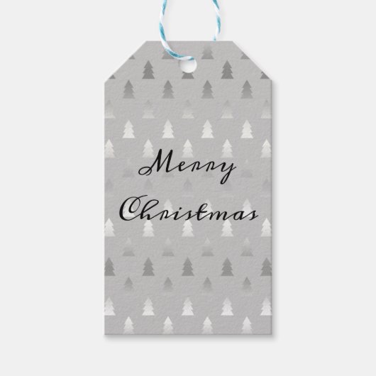 elegant modern zilveren kerstboompatroon cadeaulabel (Voorkant)