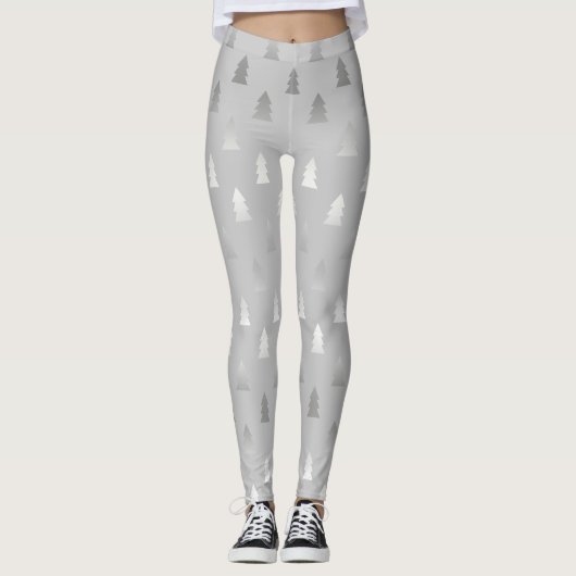 elegant modern zilveren kerstboompatroon leggings (Voorkant)