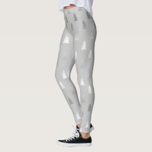 elegant modern zilveren kerstboompatroon leggings