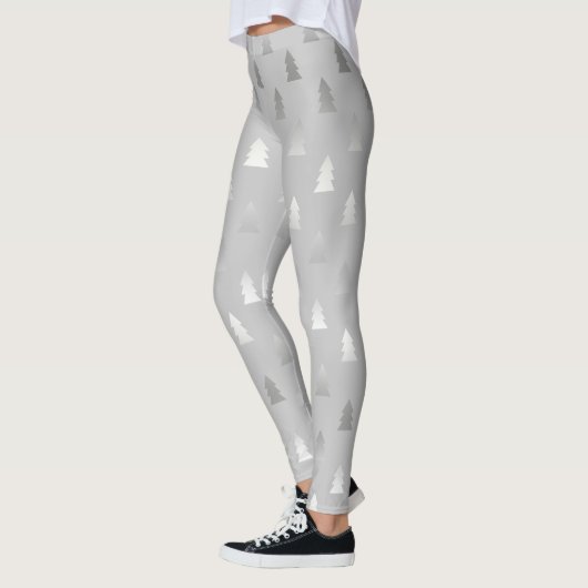 elegant modern zilveren kerstboompatroon leggings (Links)