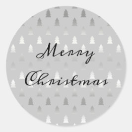 elegant modern zilveren kerstboompatroon ronde sticker