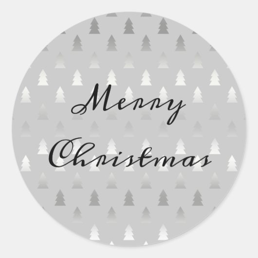 elegant modern zilveren kerstboompatroon ronde sticker (Voorkant)