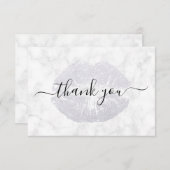 Elegant modern zilverglitter lipt witte marmer bedankkaart (Voorkant / Achterkant)