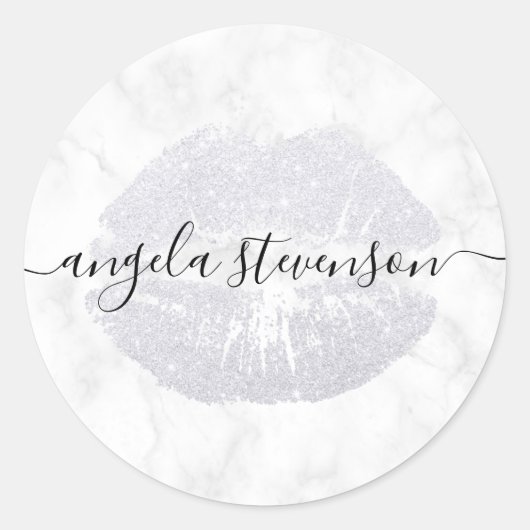 Elegant modern zilverglitter lipt witte marmer ronde sticker (Voorkant)