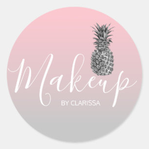 Elegant modern zilverroze anananasappelmake-up ronde sticker