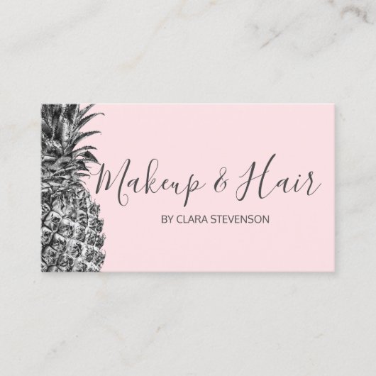Elegant modern zilverroze anananasappelmake-up visitekaartje (Voorkant)