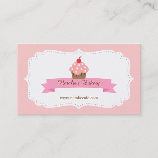 Elegant, modern, zoete roze cake, bakkerij visitekaartje (Voorkant)