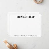 Elegant modern zwart adres, aangepast notitiekaartje (Voorkant / Achterkant in situ)