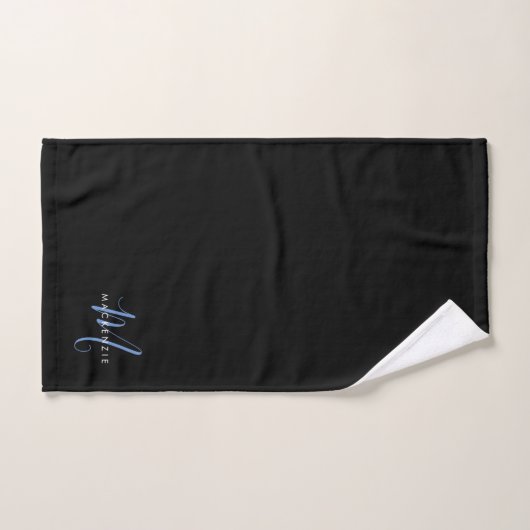 Elegant modern zwart blauw Script-monogram Bad Handdoek (Handdoek)