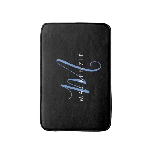 Elegant modern zwart blauw Script-monogram Badmat (Voorkant Verticaal)