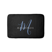Elegant modern zwart blauw Script-monogram Badmat (Voorkant)