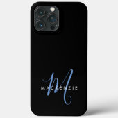 Elegant modern zwart blauw Script-monogram Case-Mate iPhone Case (Achterkant)